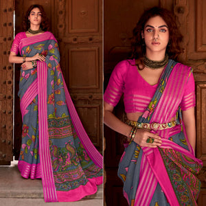 grey-floral-printed-linen-saree-1