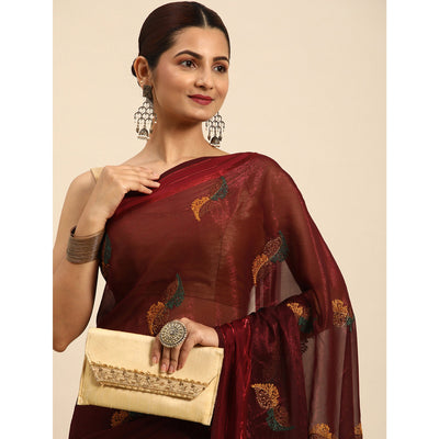Maroon Swarovski With Embroidery Work Chiffon Saree