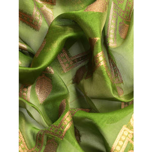 Mehendi Green Floral Woven Organza Silk Saree With Tassels
