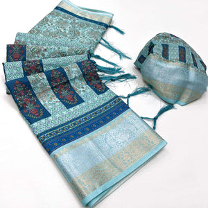 Multicolor Floral Digital Printed Pure Cotton Saree