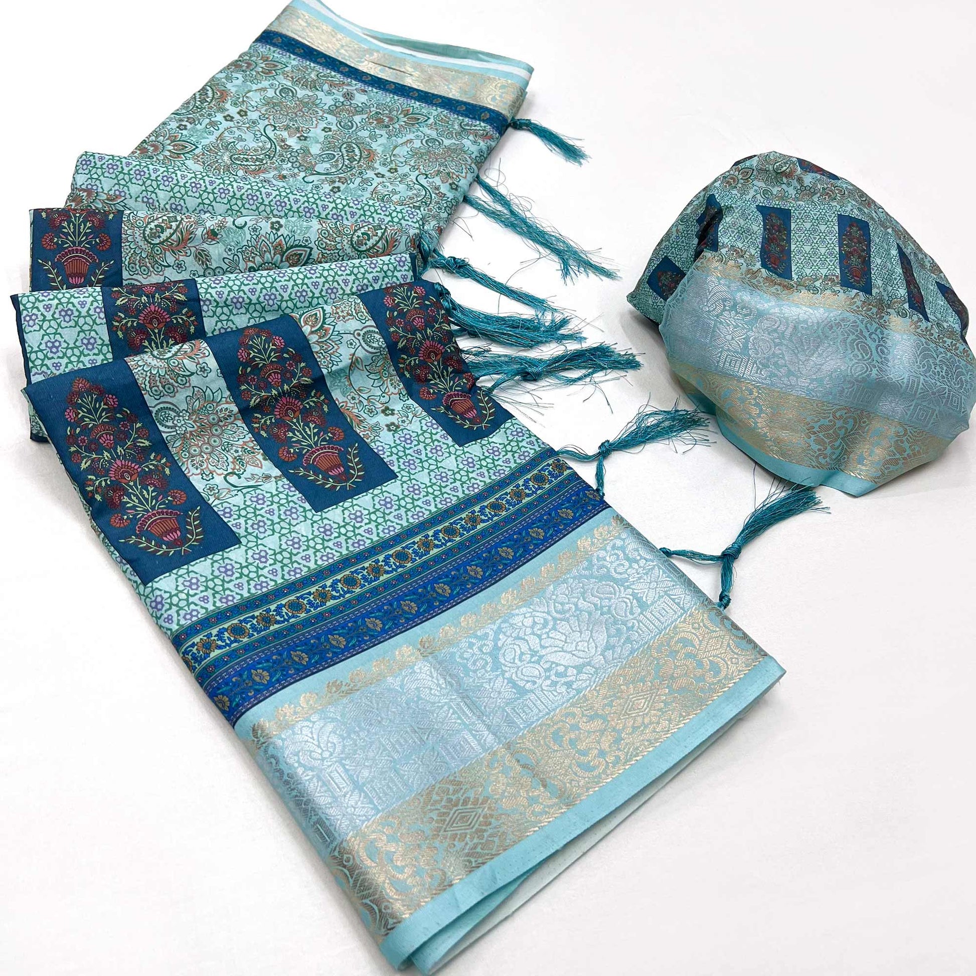 Multicolor Floral Digital Printed Pure Cotton Saree