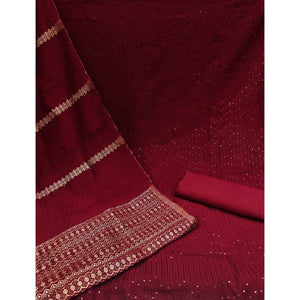 Maroon Sequins Embroidered Chanderi Dress Material