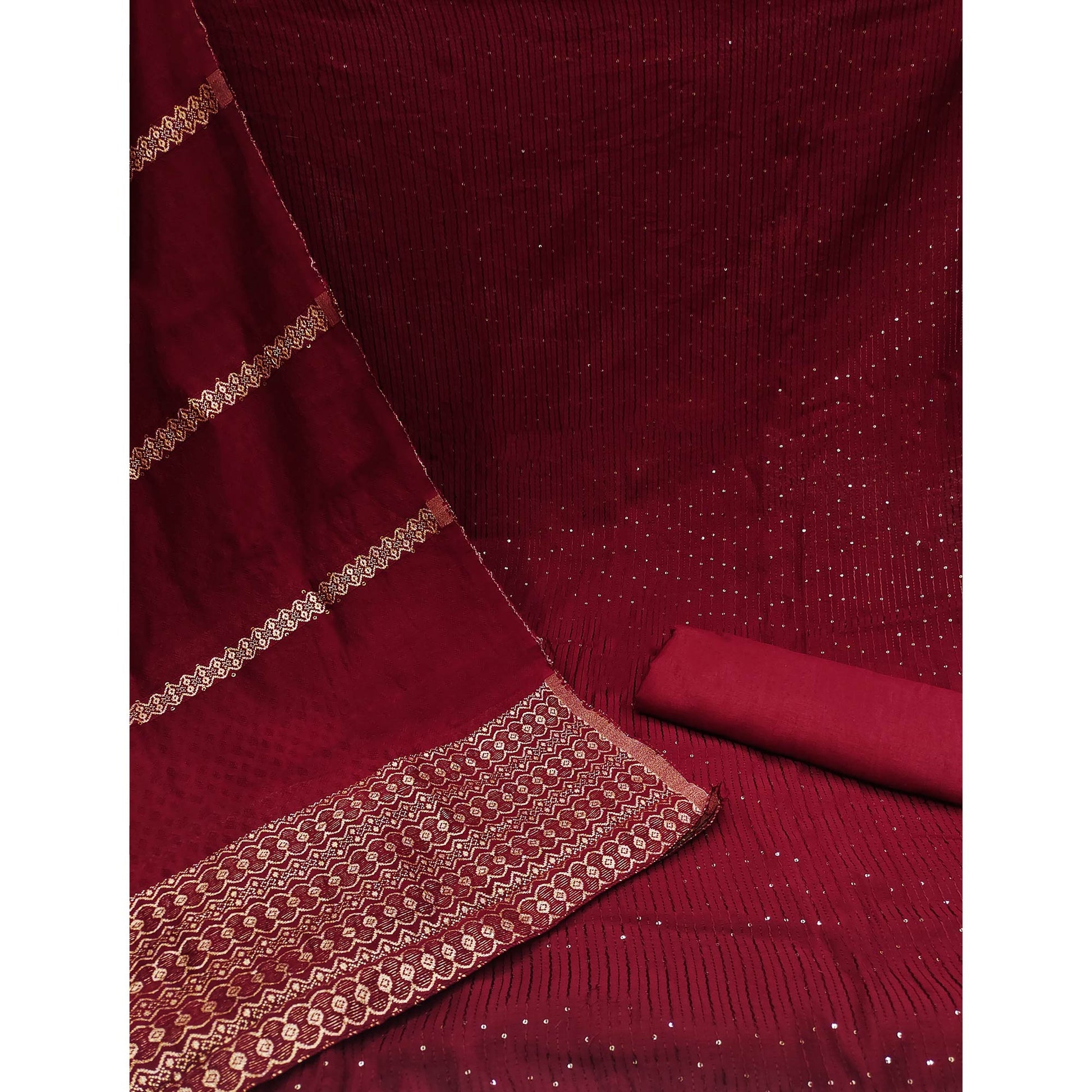 Maroon Sequins Embroidered Chanderi Dress Material