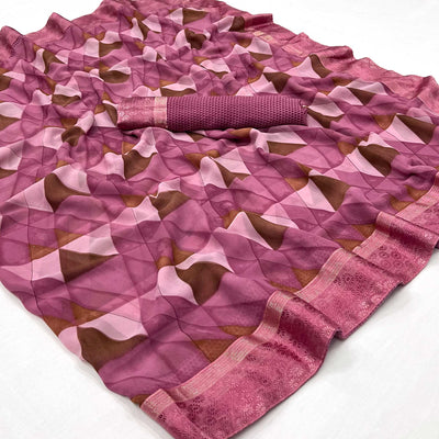Gajari Pink Geometric Printed Georgette Saree