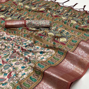 Cream Floral Digital Printed Pure Cotton Saree