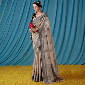 Chikoo Thread Woven Cotton Silk Saree