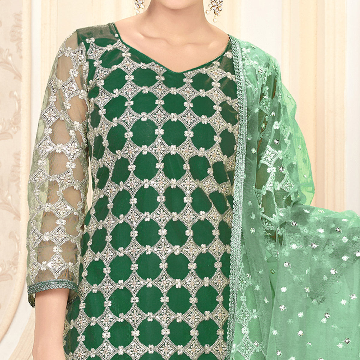 green-sequins-embroidered-net-semi-stitched-suit