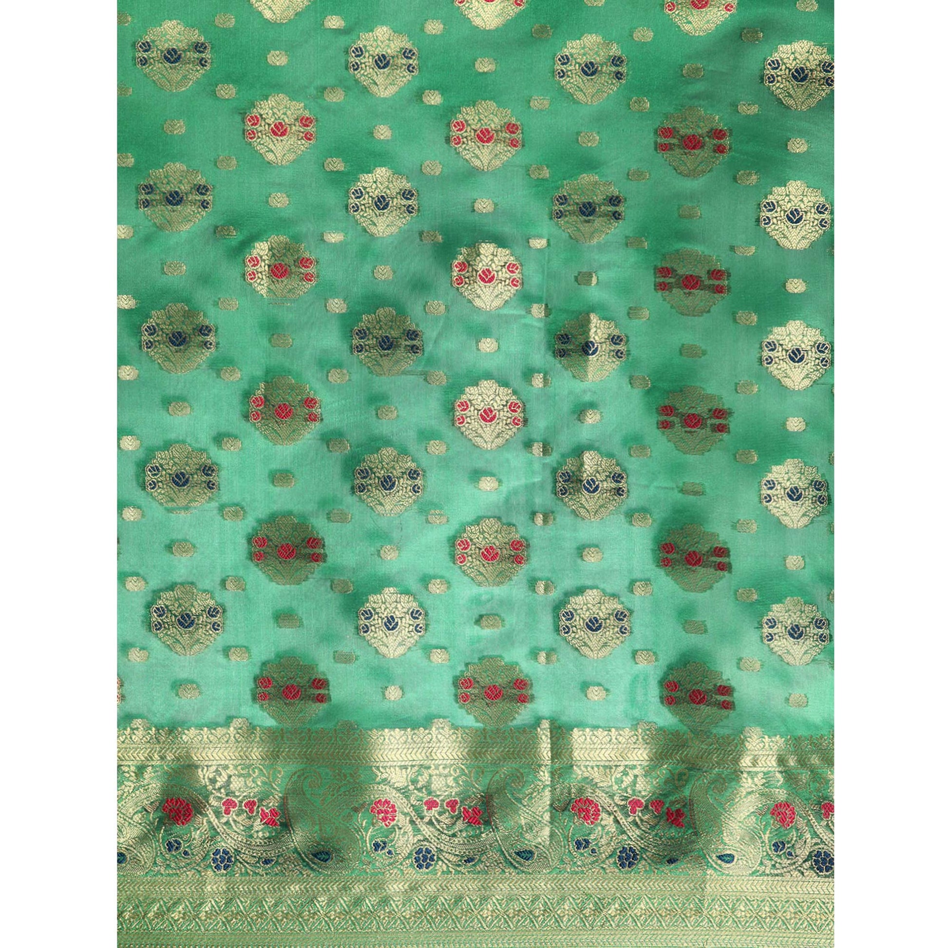 green-floral-woven-organza-silk-saree