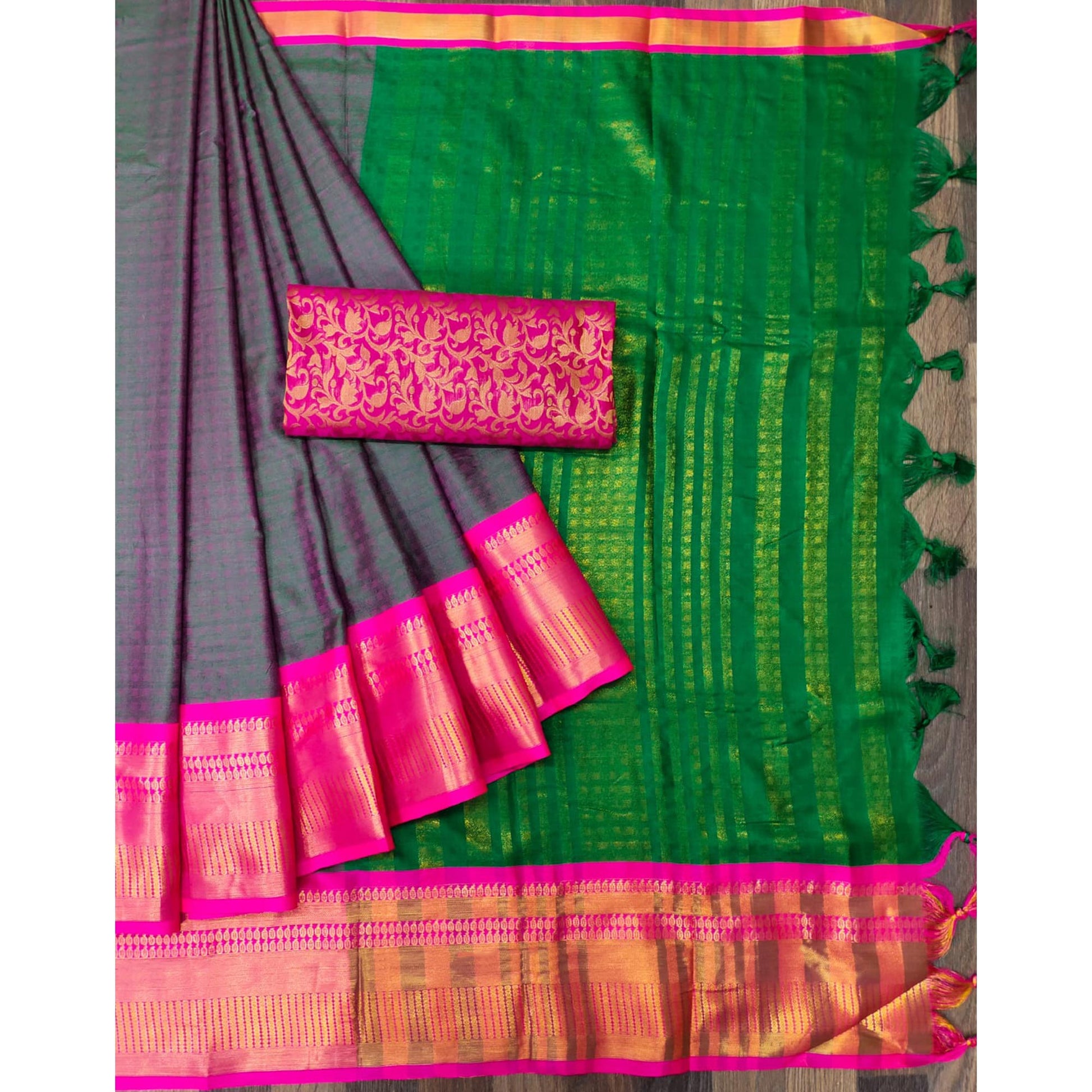 green-woven-cotton-silk-saree-with-tassels-2