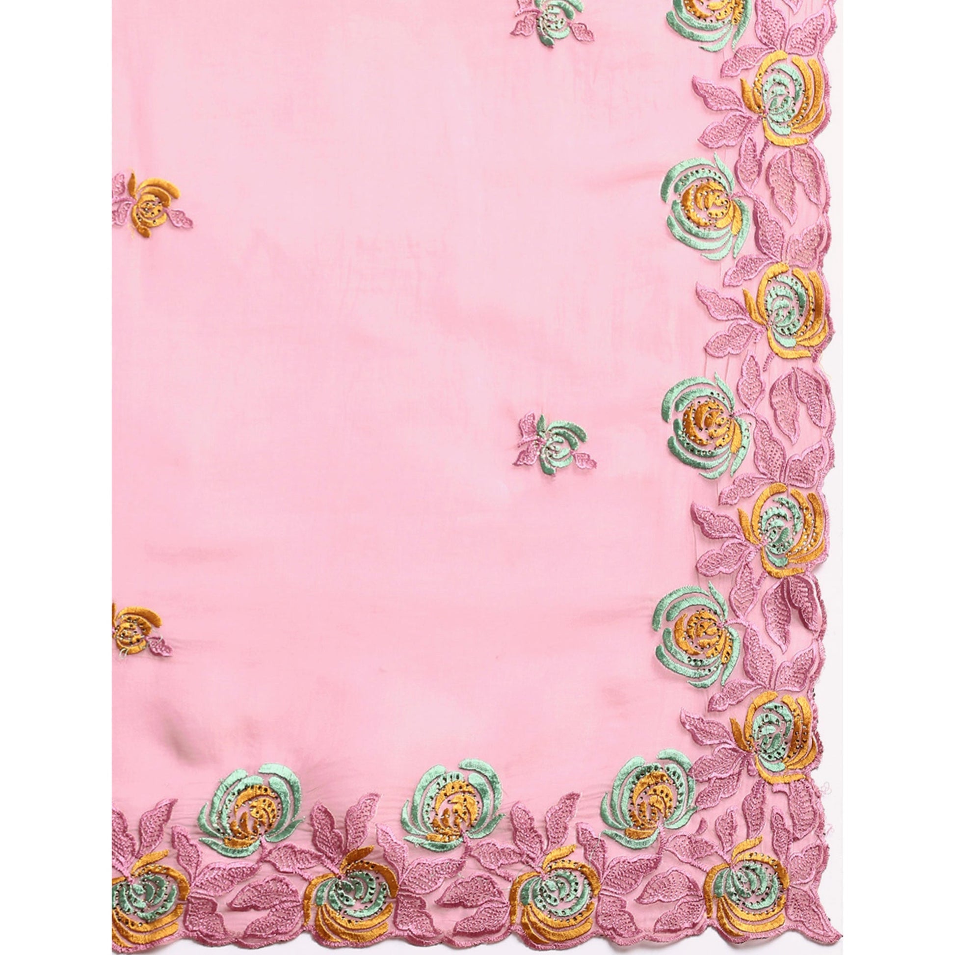 Ligth Purple Floral Embroidered Organza Saree