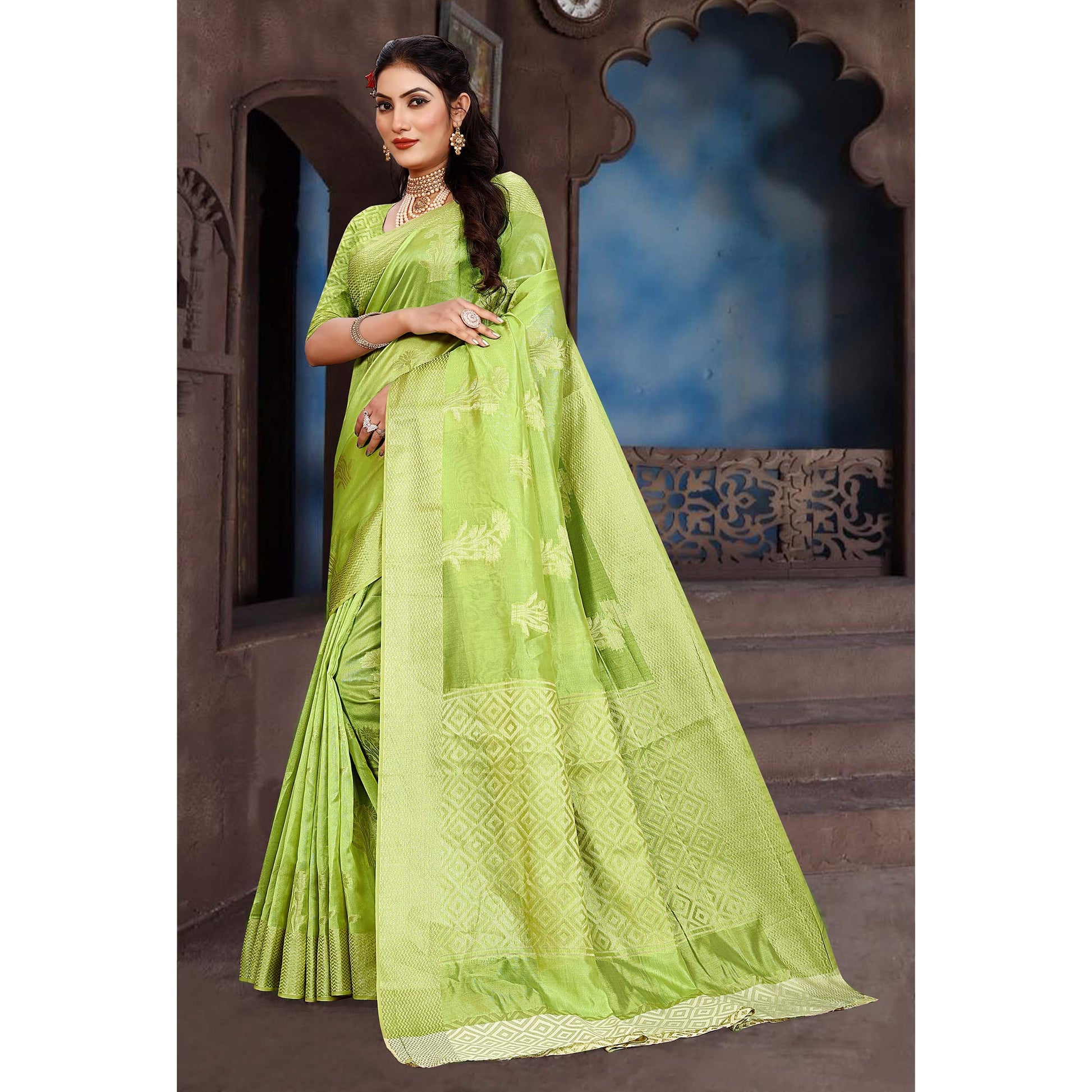 green-floral-woven-organza-saree-2