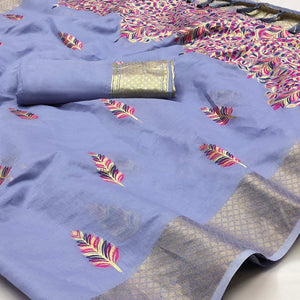 Light Purple Woven Art Silk Saree With Tassels