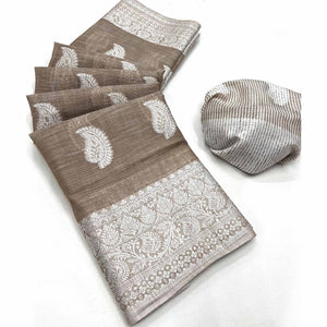 Brown Woven Linen Saree
