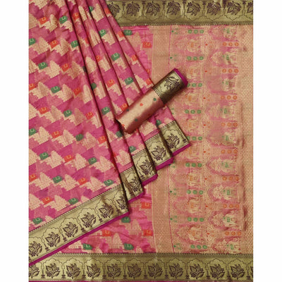 Gajari Pink Woven Organza Saree