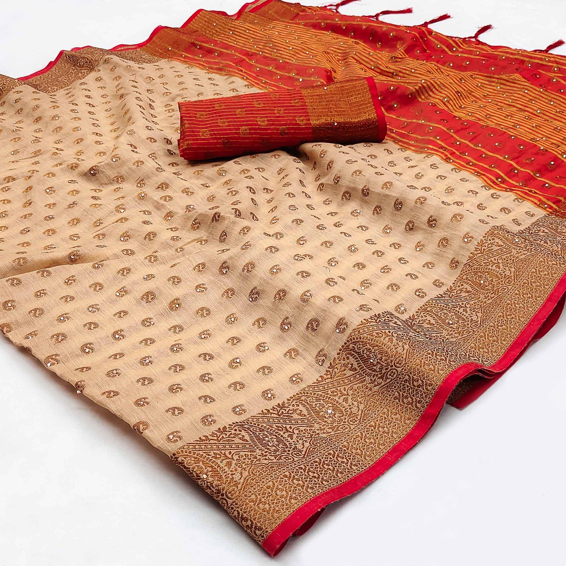 Chikoo Floral Woven Cotton Silk Saree