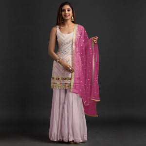 Lavender Embroidered Georgette Sharara Suit