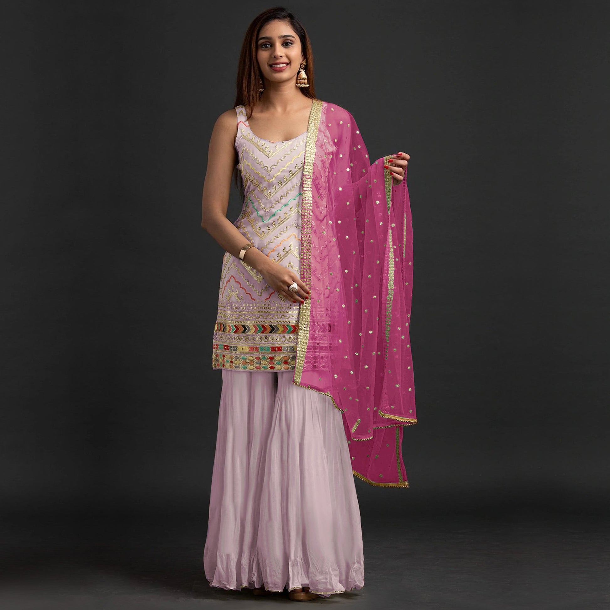 Lavender Embroidered Georgette Sharara Suit