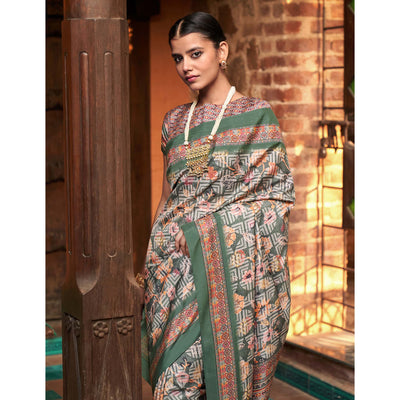 a-green-digital-printed-satin-saree