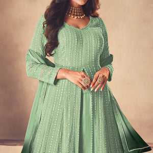 green-sequins-embroidered-georgette-front-slit-suit