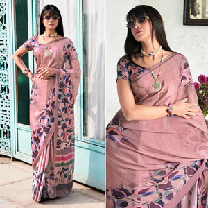 Mauve Digital Printed Satin Saree