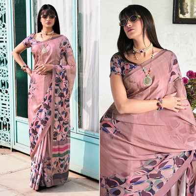 Mauve Digital Printed Satin Saree