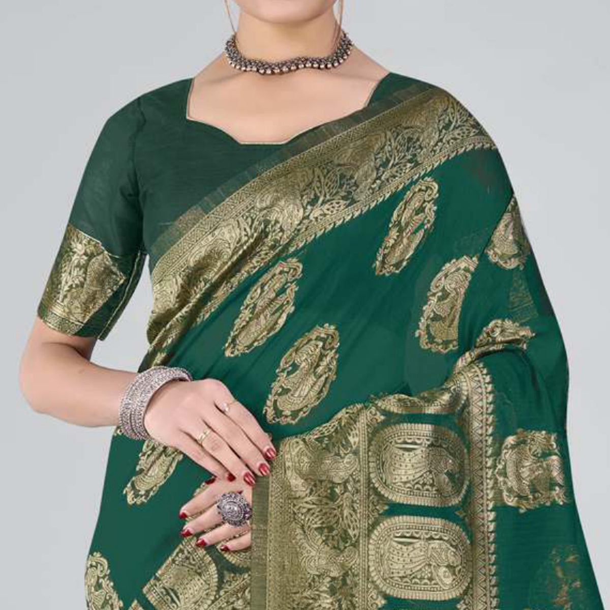 green-woven-organza-saree-with-tassels-4