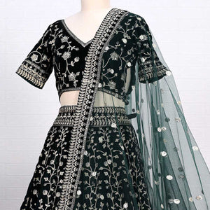 Dark Green Sequins Embroidered Velvet Lehenga Choli