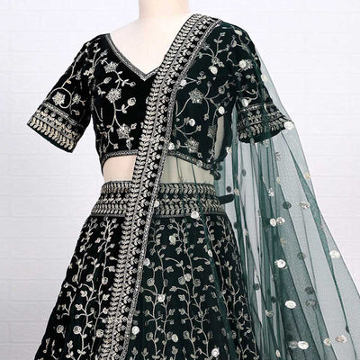 Dark Green Sequins Embroidered Velvet Lehenga Choli