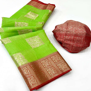 green-woven-linen-saree-with-tassels