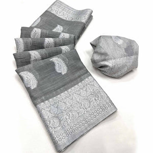 Grey Woven Linen Saree