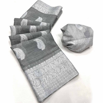 Grey Woven Linen Saree