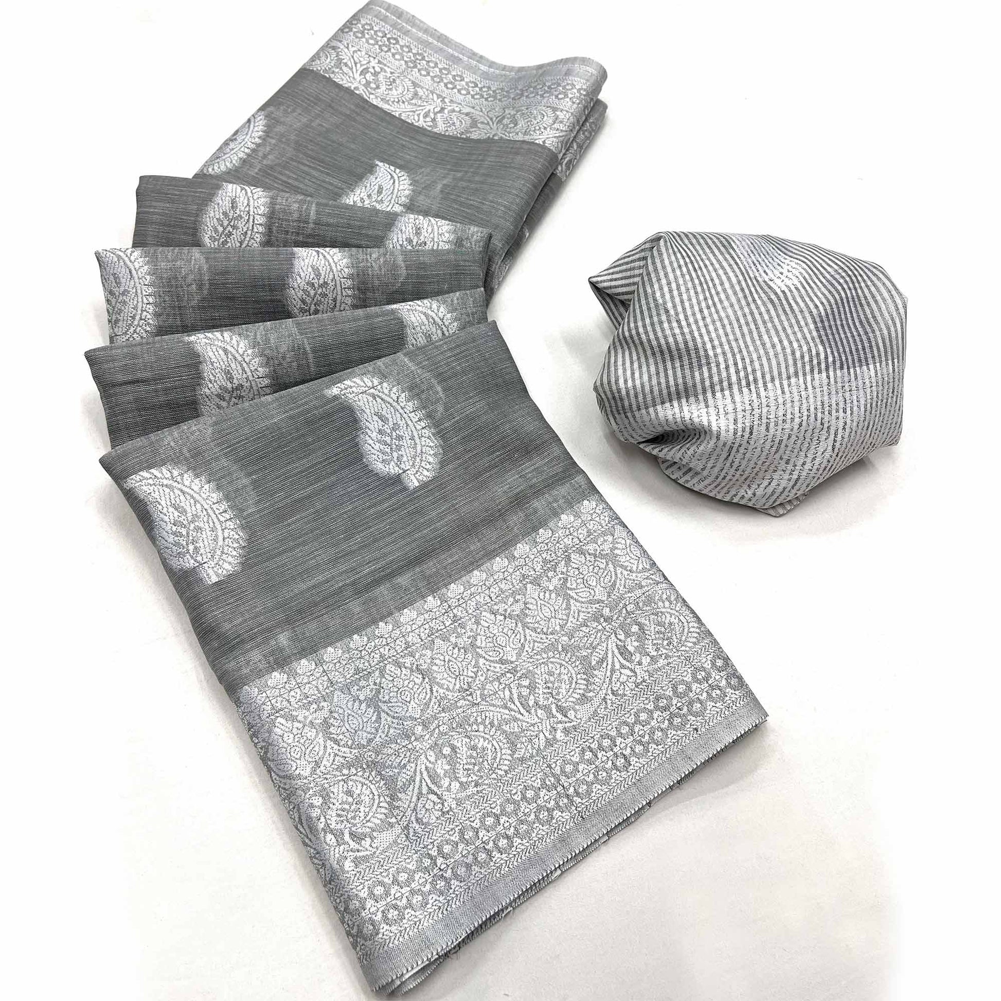 Grey Woven Linen Saree