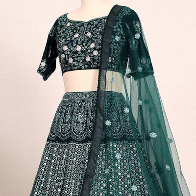 Bottle Green Sequins Embroidered Georgette Lehenga Choli