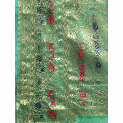 green-floral-woven-organza-silk-saree