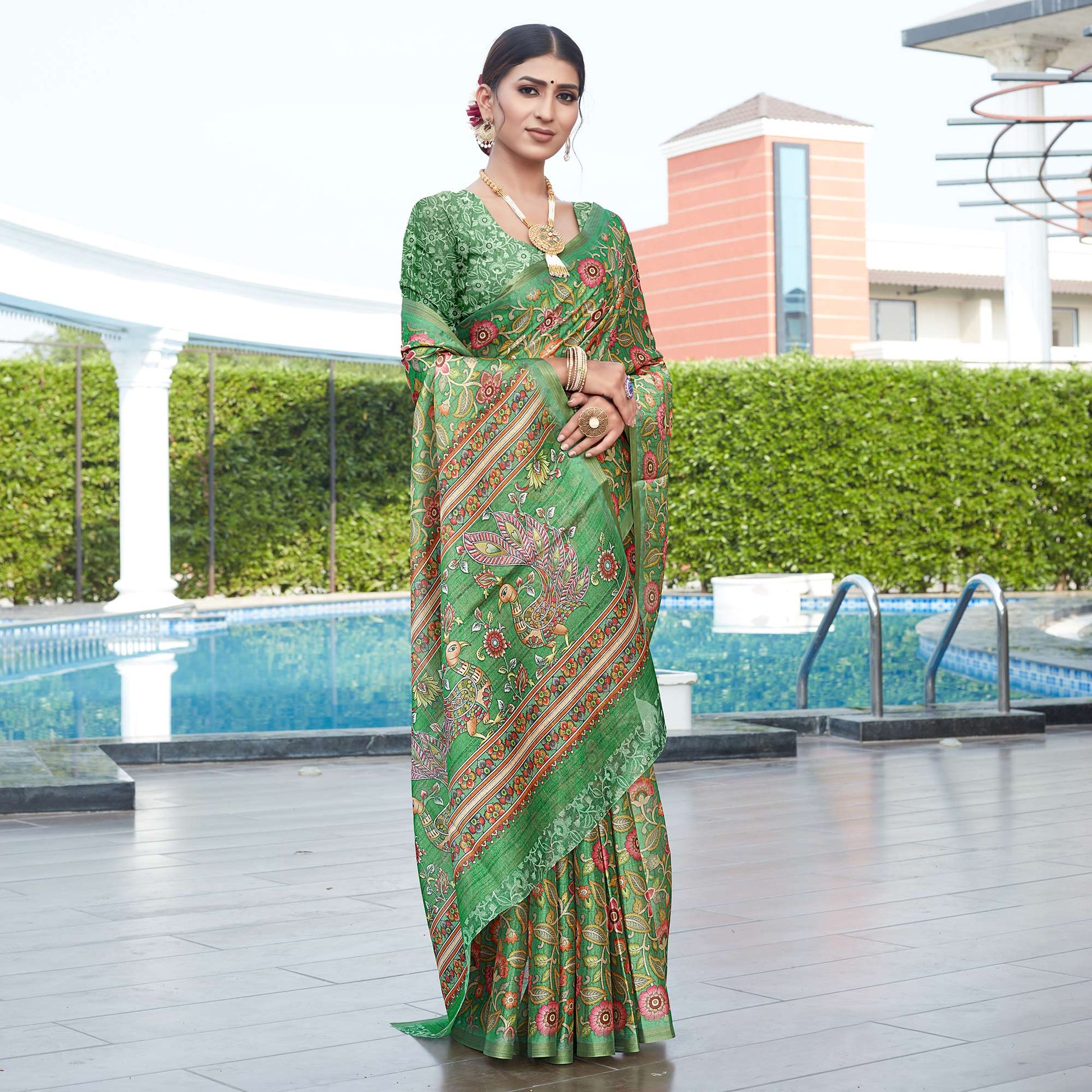b-green-floral-digital-printed-cotton-silk-saree