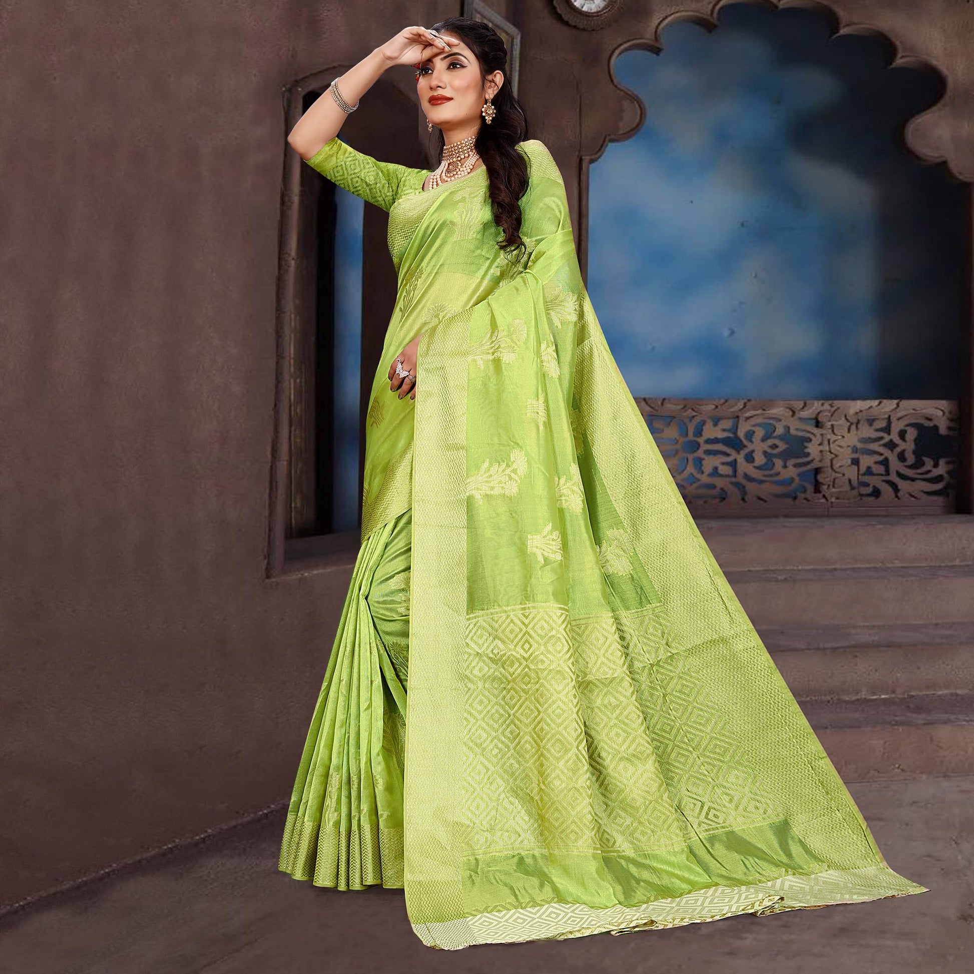 green-floral-woven-organza-saree-2
