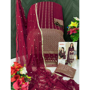 Maroon Sequins Embroidered Georgette Pakistani Suit