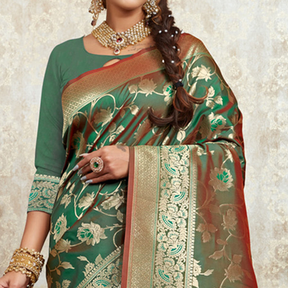 green-woven-art-silk-saree-with-tassels-14