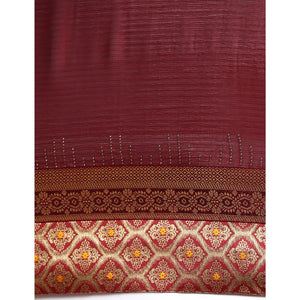 Maroon Swaroski Work With Woven Border Satin Saree