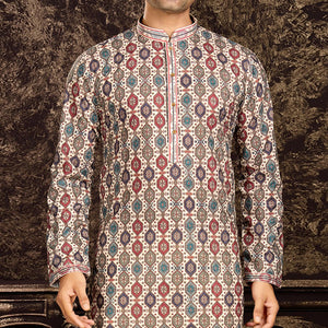Multicolor Lucknowi And Digital Printed Cotton Kurta Pyjama Set