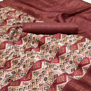 Cream Digital Printed Cotton Silk Saree