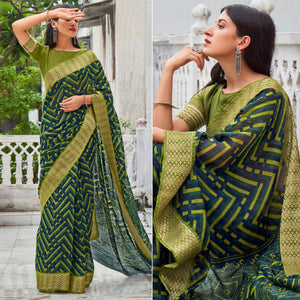 green-blue-printed-with-woven-border-raw-silk