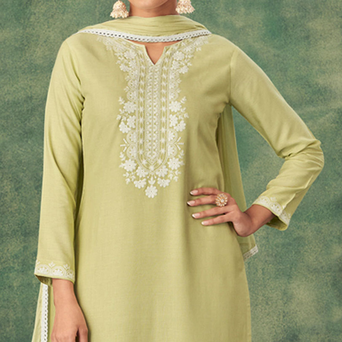 green-floral-lucknowi-rayon-palazzo-suit