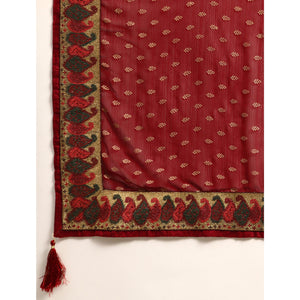 Maroon Foil Printed With Swarovski Zomato Silk Saree