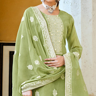 green-woven-pure-cotton-suit
