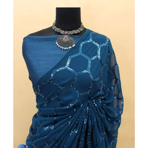 Morpich Sequins Embroidered Georgette Saree