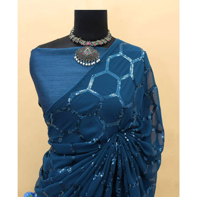 Morpich Sequins Embroidered Georgette Saree