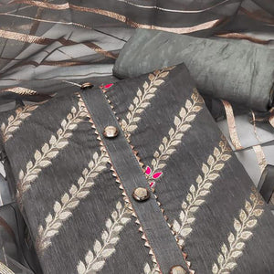 Grey Woven Banarasi Silk Dress Material