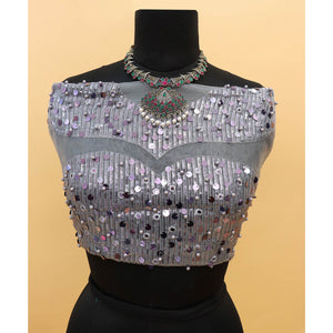 Grey Sequins Embroidered Organza Saree