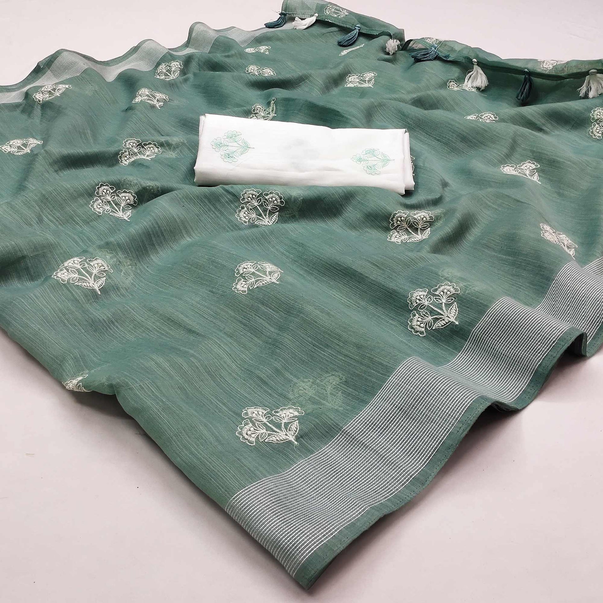 green-floral-embroidered-raw-silk-saree